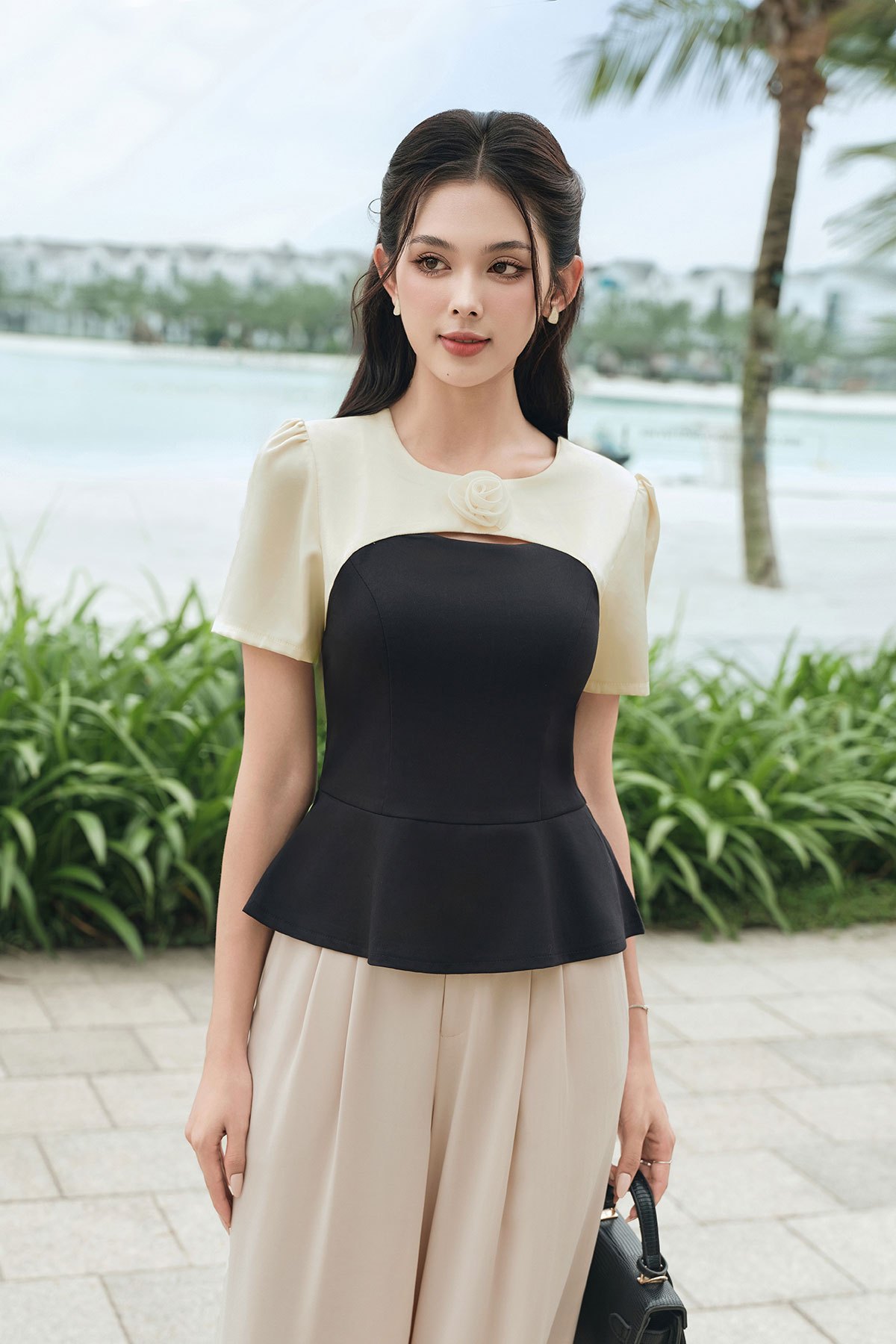 Set đồ áo peplum quần ống rộng