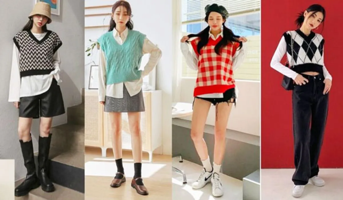 phối đồ gile len với áo sơ mi