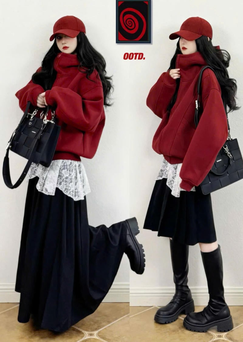 Phối áo hoodie với chân váy dài phong cách Hàn Quốc