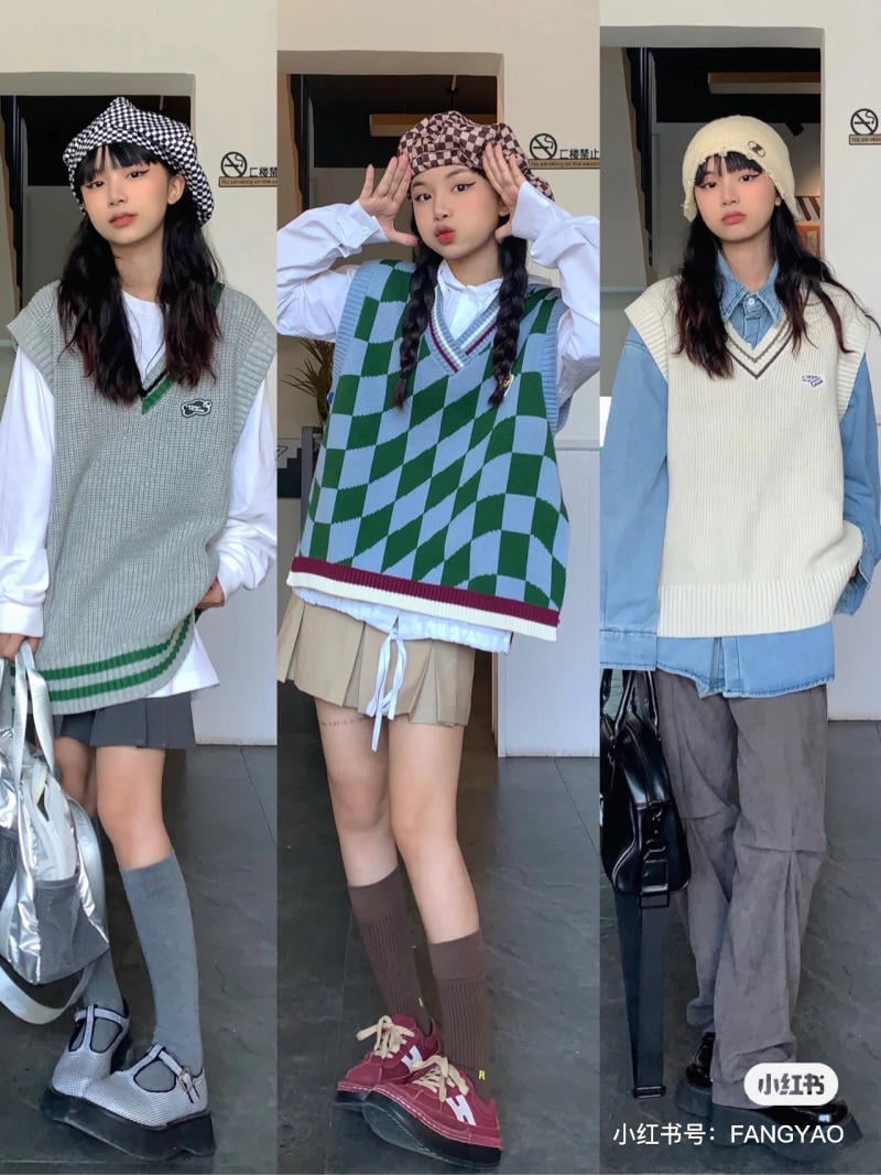 Phối đồ với áo gile len nữ mùa đông