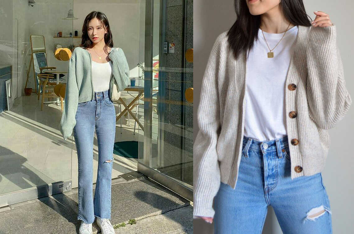 Phối áo cardigan nữ với quần jean