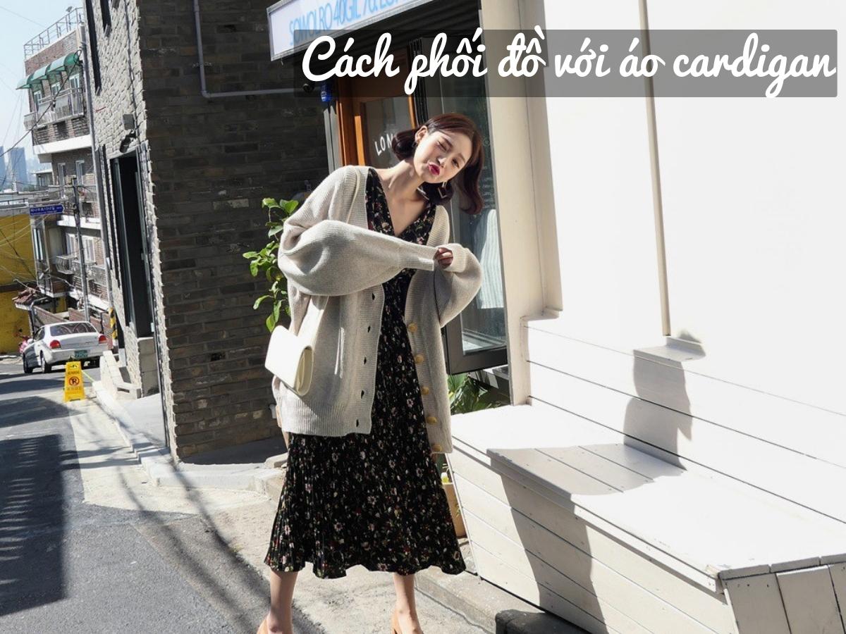 Cách phối cardigan với váy đen