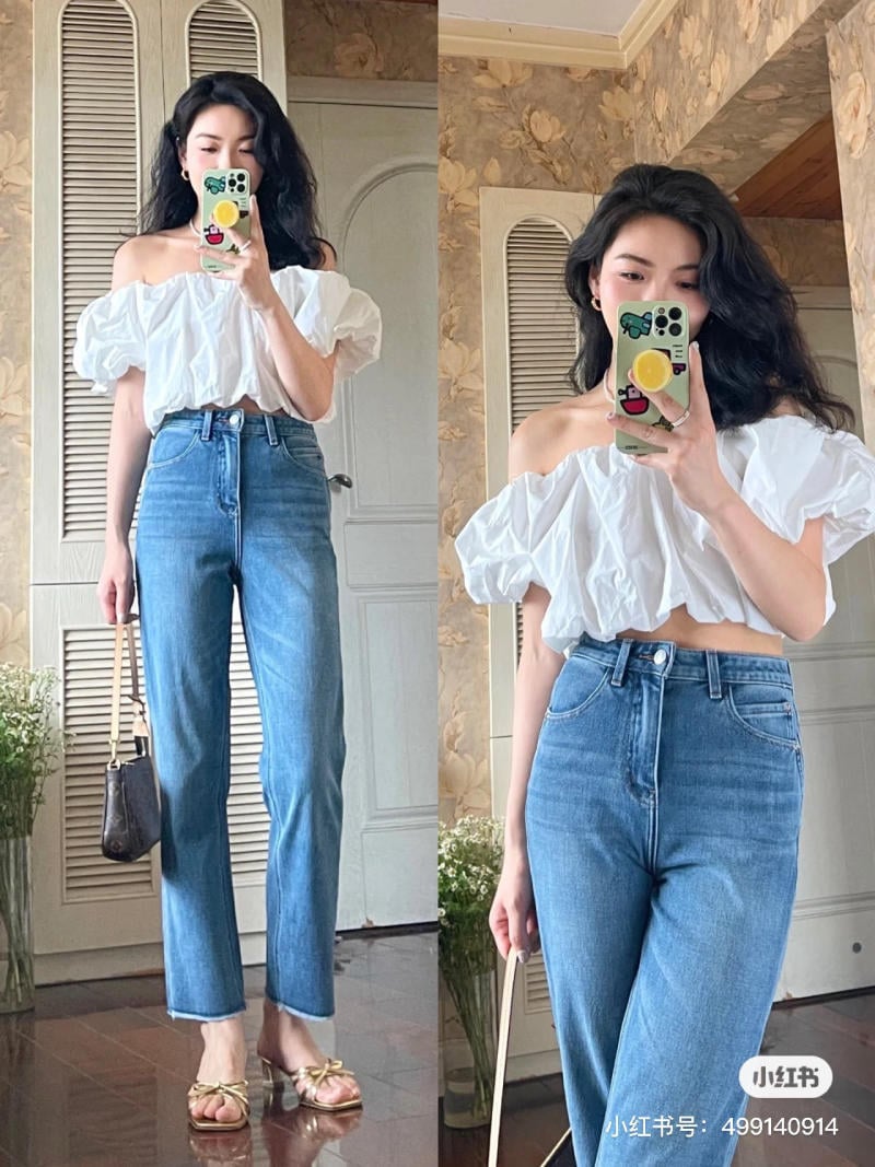 Cách phối đồ với quần jean ống đứng nữ