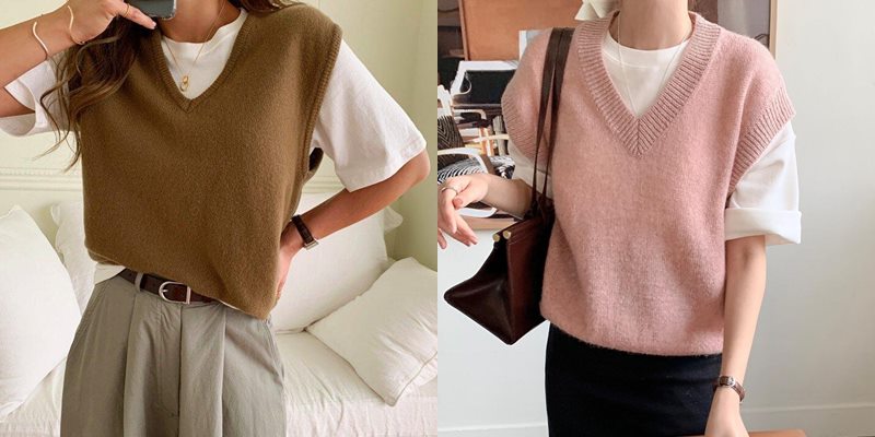 Phối áo gile len nữ cách điệu với sơ mi