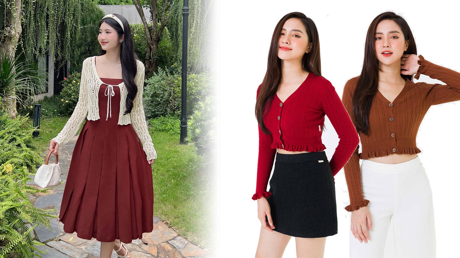 Phối cardigan với chân váy bò