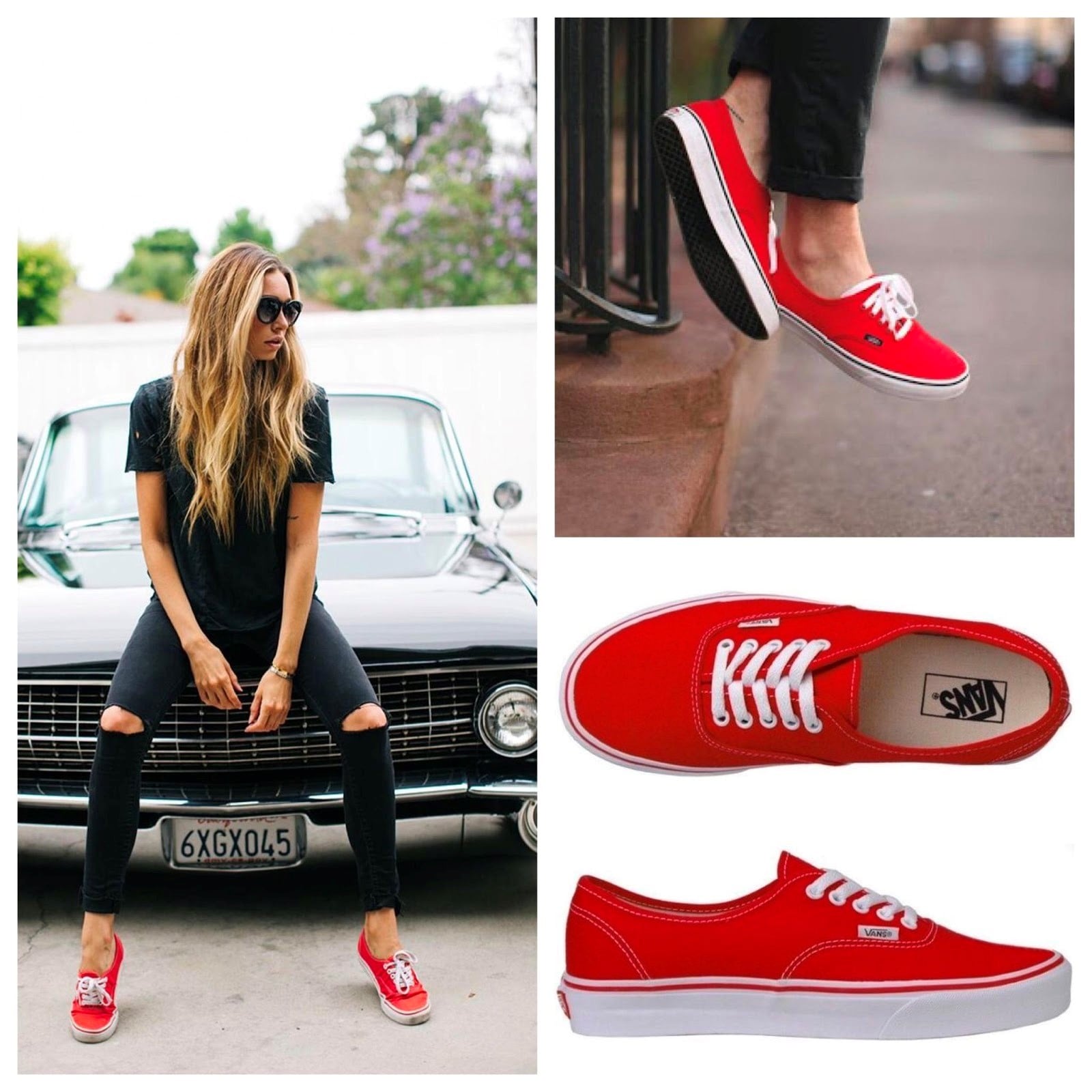 Outfit với sneaker đỏ nữ năng động