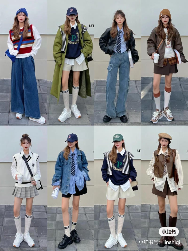 Phối đồ đi học cho sinh viên nữ với áo sơ mi và quần jeans