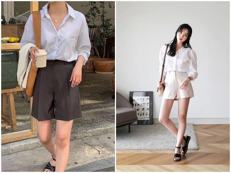 Bí quyết phối áo sơ mi với quần short nữ cực sành điệu 6 Phối áo sơ mi với quần short nữ cho người thấp.