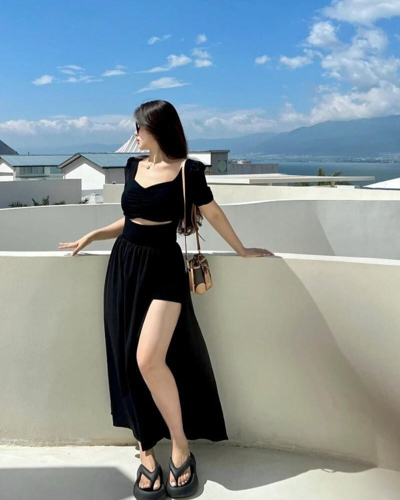 Váy đi biển cho người béo trễ vai