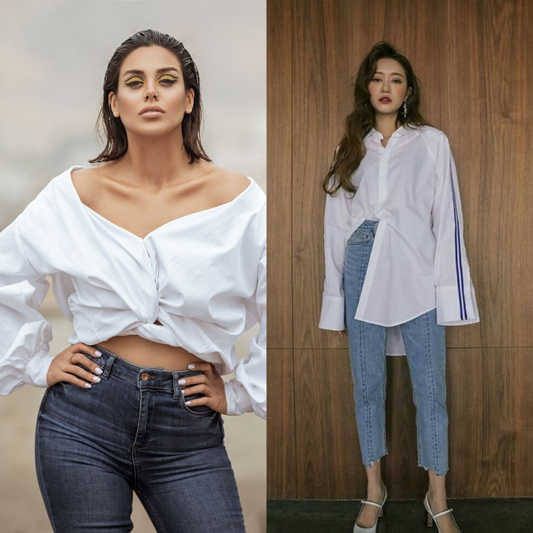 Cách mặc đẹp quần jean áo sơ mi trắng