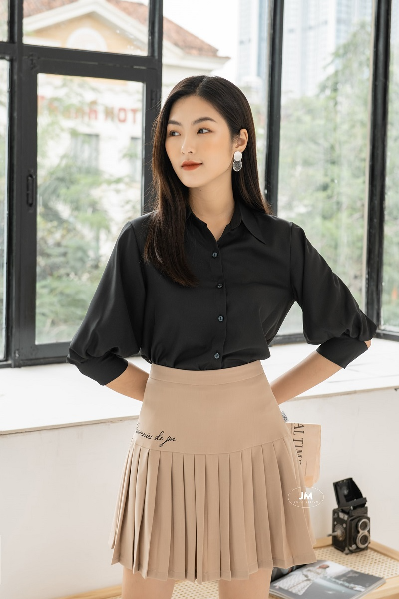 10+ Cách Phối Áo Sơ Mi Với Chân Váy Thanh Lịch, Sành Điệu 2 Phối áo sơ mi với chân váy dài