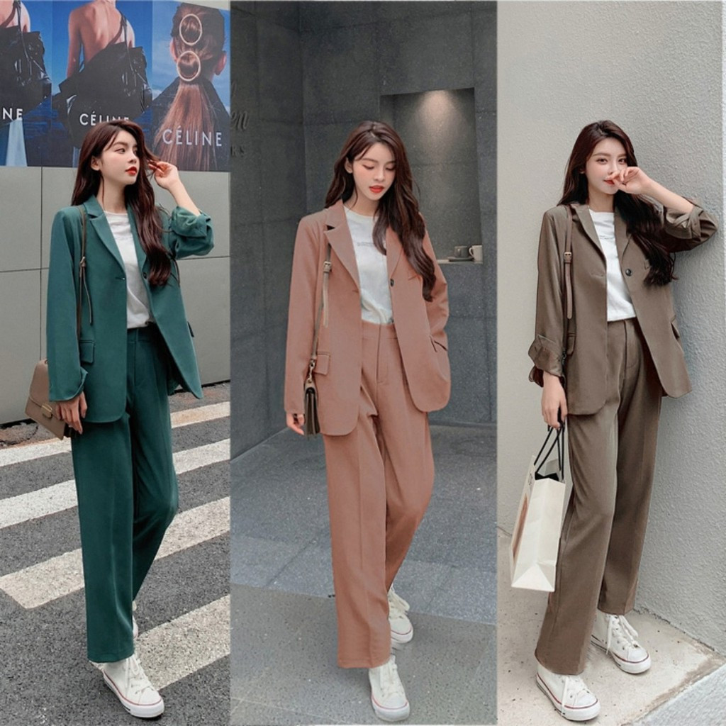 Phối áo blazer với quần jean ống rộng