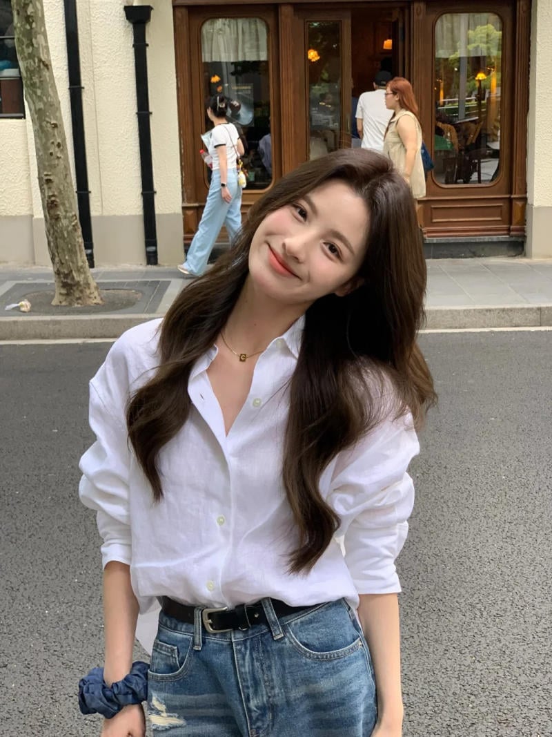 Mẫu áo sơ mi nữ dài tay đẹp kiểu Hàn Quốc