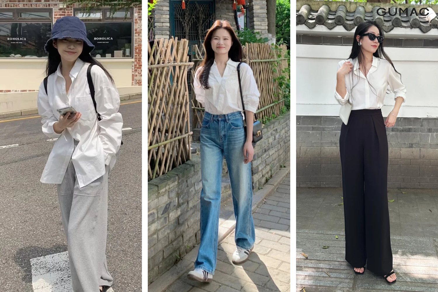 cách mặc áo sơ mi trễ vai