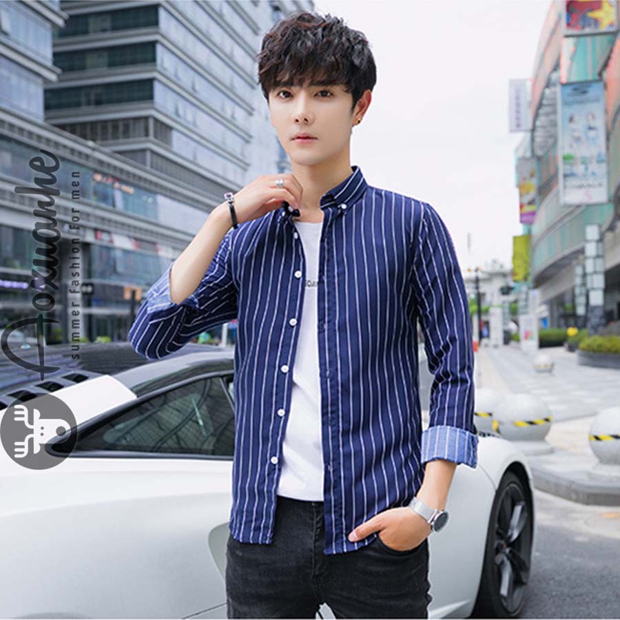 ao so mi nam ke soc xanh navy