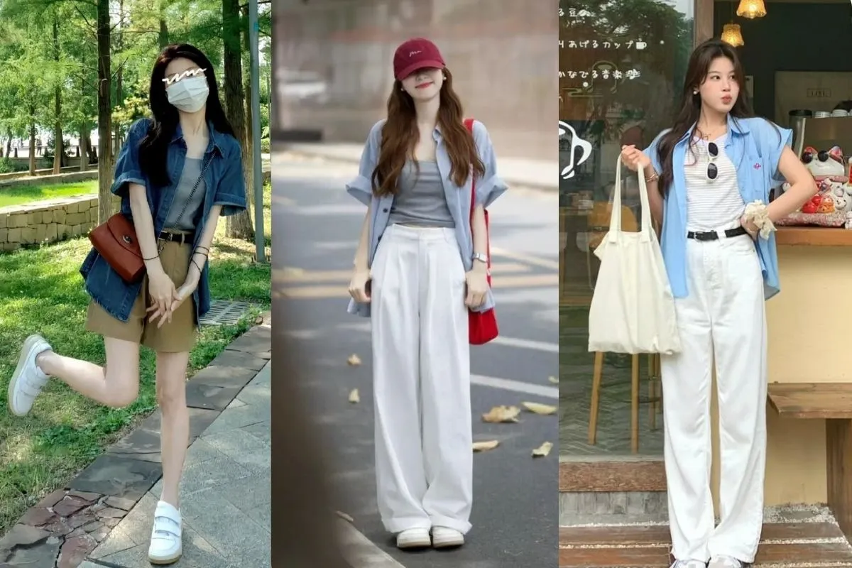 Phối áo sơ mi khoác ngoài với đầm