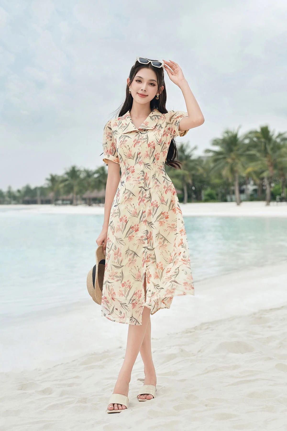 Phối đồ đi biển nữ với váy maxi trắng