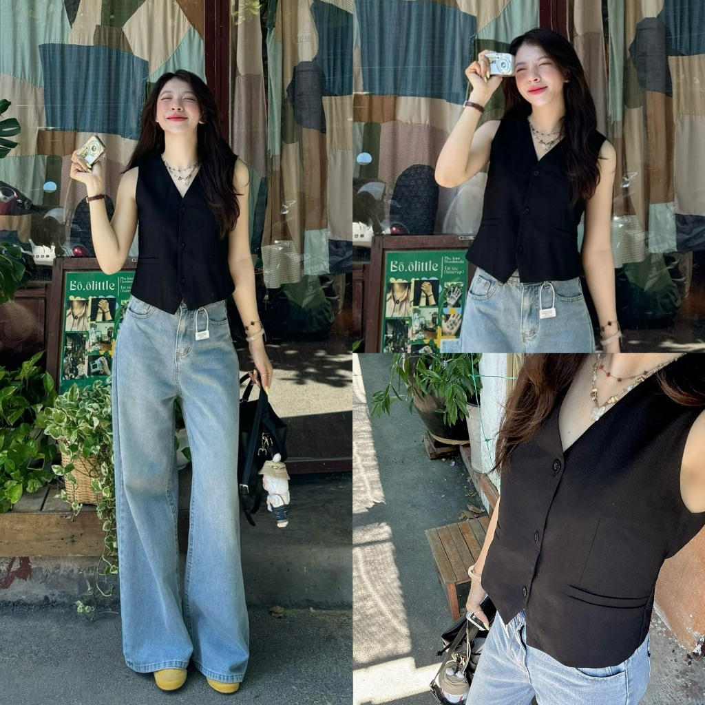 Bí quyết phối áo gile với quần jean chuẩn fashionista 2 Cách phối áo len gile với quần jean chuẩn Hàn Quốc