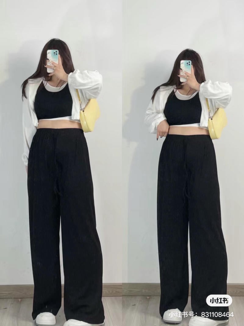 cách phối đồ với quần ống rộng cho người béo