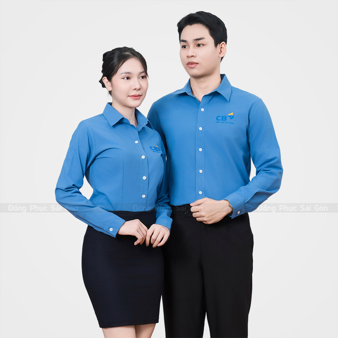 Áo sơ mi đồng phục công sở màu xanh dương