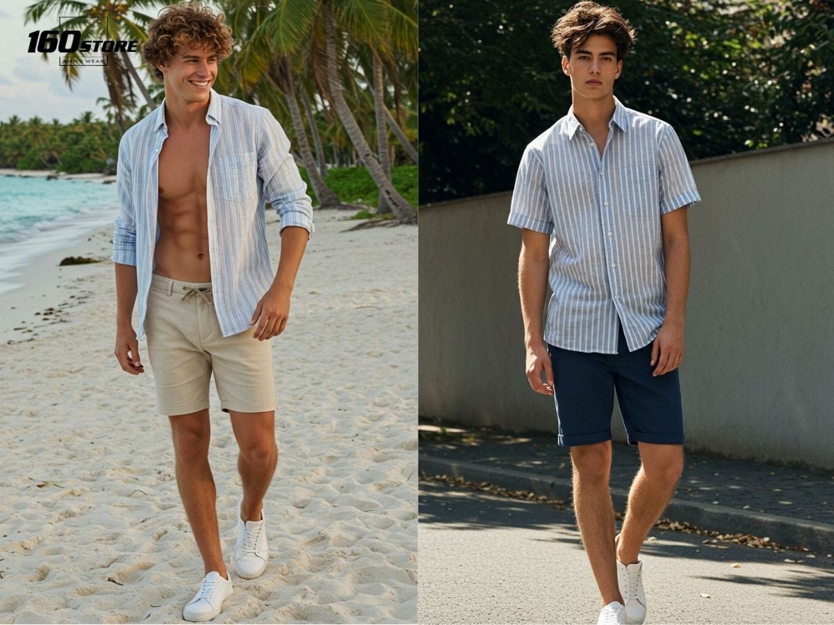 20+ Cách Phối Quần Short Với Áo Sơ Mi Nam Sành Điệu 2 Phối đồ quần short áo sơ mi nam