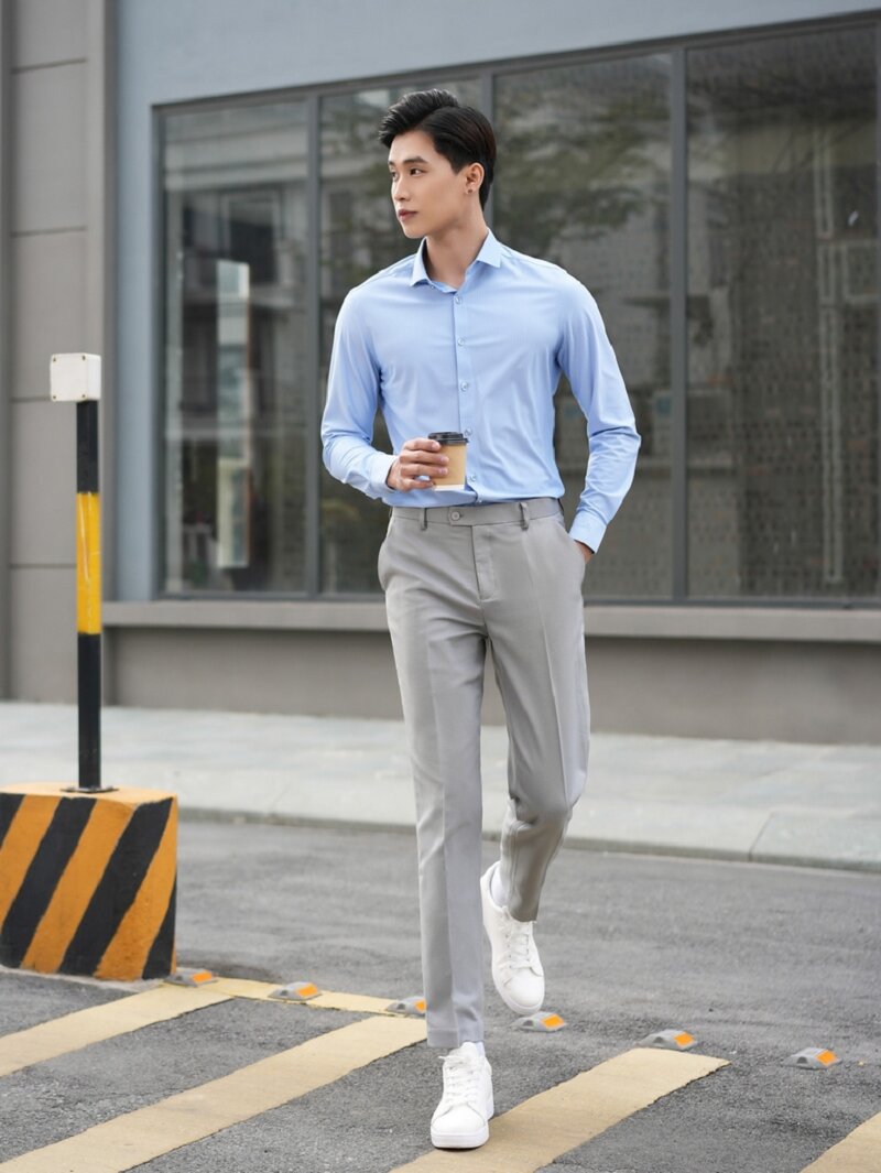 Phối quần tây nam với giày thể thao trắng