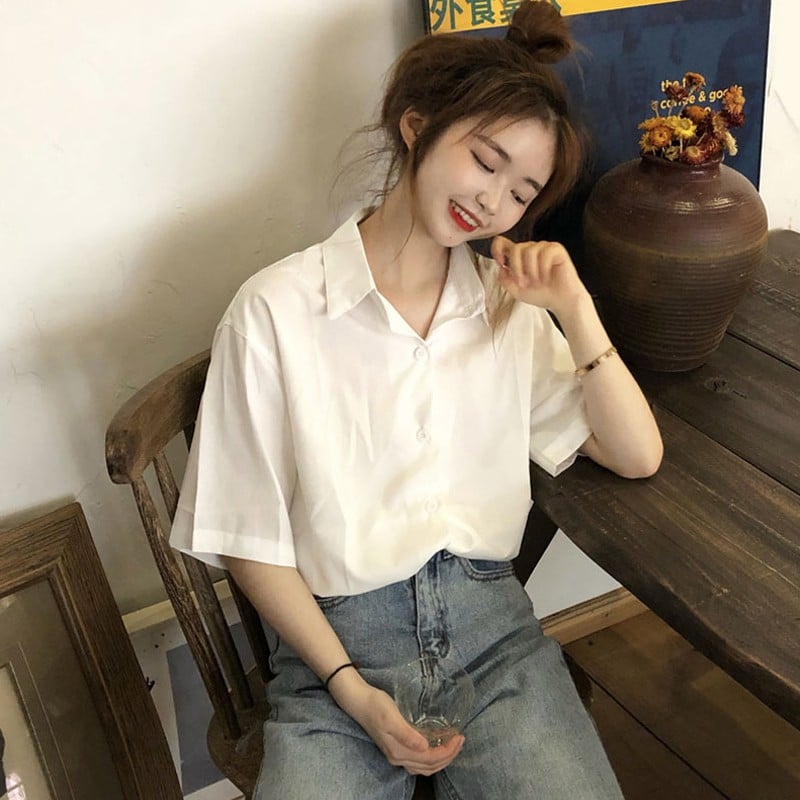 Áo sơ mi nữ tay phồng ngắn tay kiểu Hàn Quốc