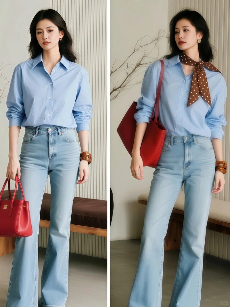 Cách thắt khăn với áo sơ mi công sở