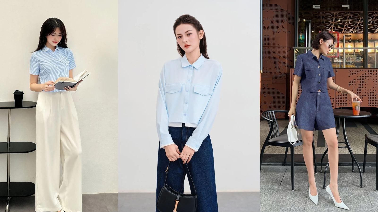 Phối croptop với áo sơ mi