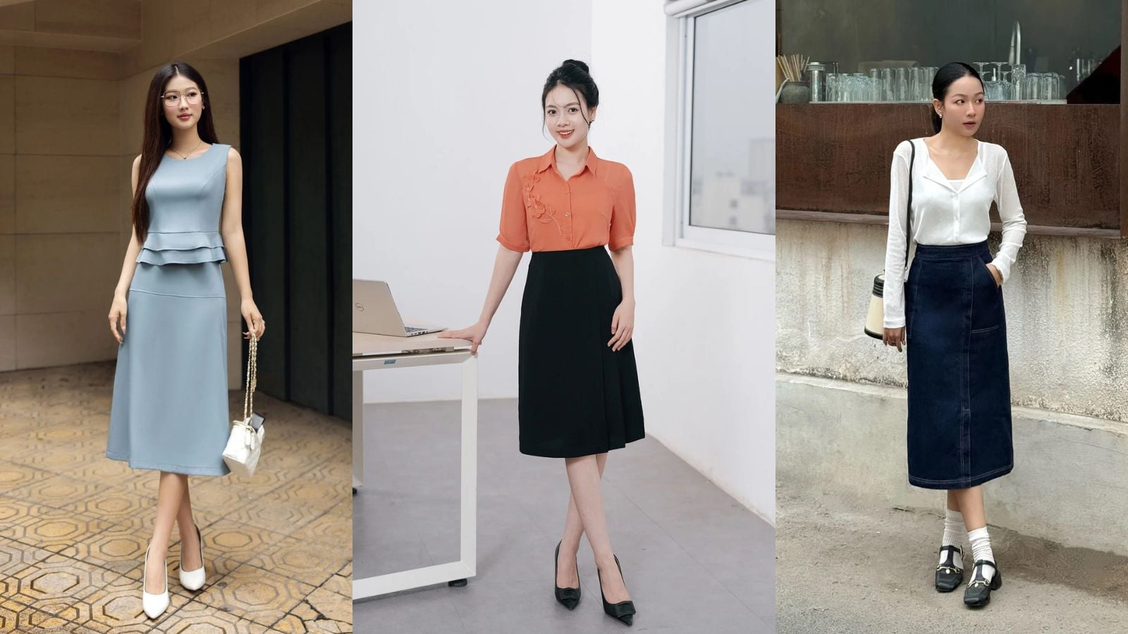 Phối đồ với chân váy chữ a dáng dài